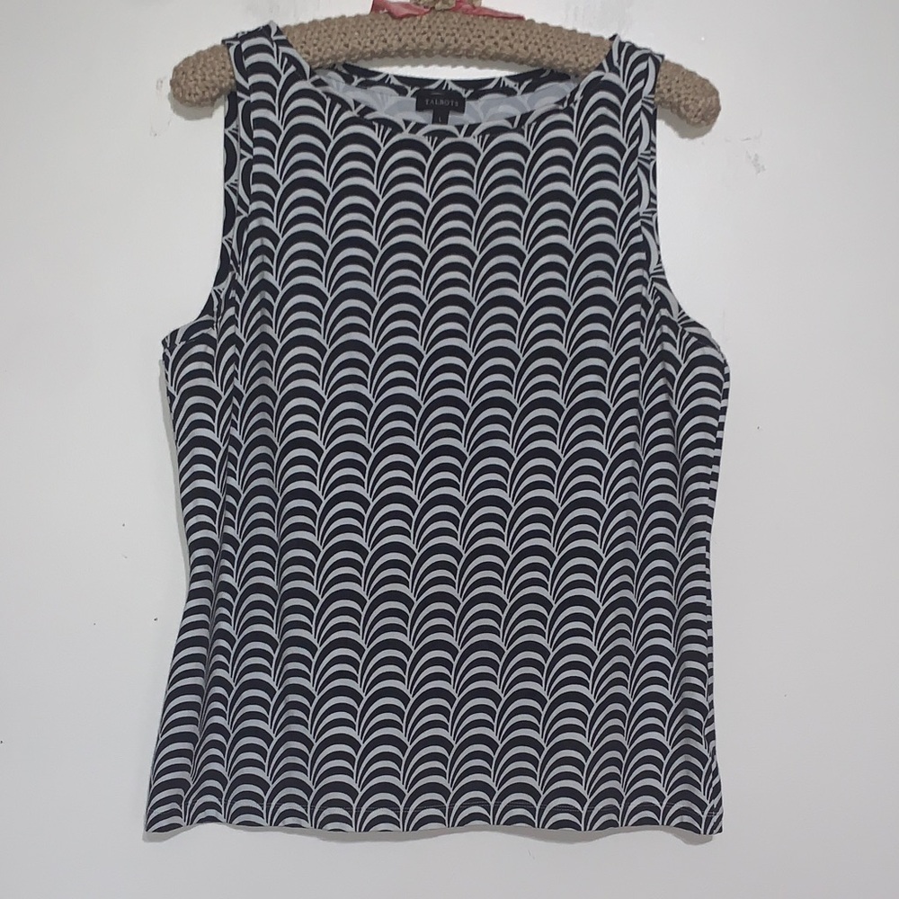 Talbots Black & White Scallop-Print Sleeveless Shell